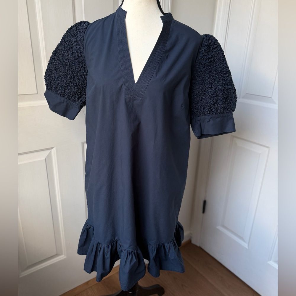 Patty Kim Navy Blue Lucca Dress with Flounce Hem Size Small